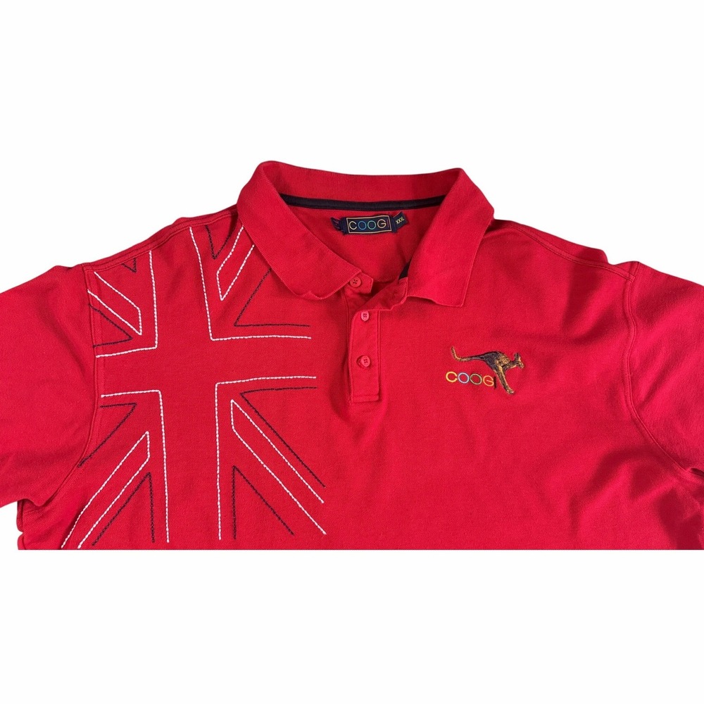 COOGI‎ Mens Red Polo Shirt XXXL Embroidered Kangaroo Union Jack Graphic 90s Rare